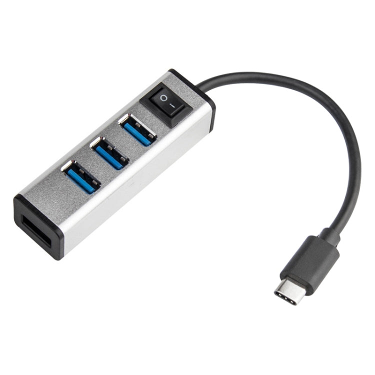 USB-C / TIPO-C a 4 Puertos USB 3.0 Hub de aleación de Aluminio con interruptor (Plata)