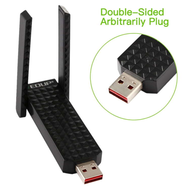 EDUP EP-AC1625 600Mbps 2.4G/5.8GHz Dual Band Wireless 11AC USB 2.0 Adapter Network Card with 2 Antennas For Laptop/PC (Black)
