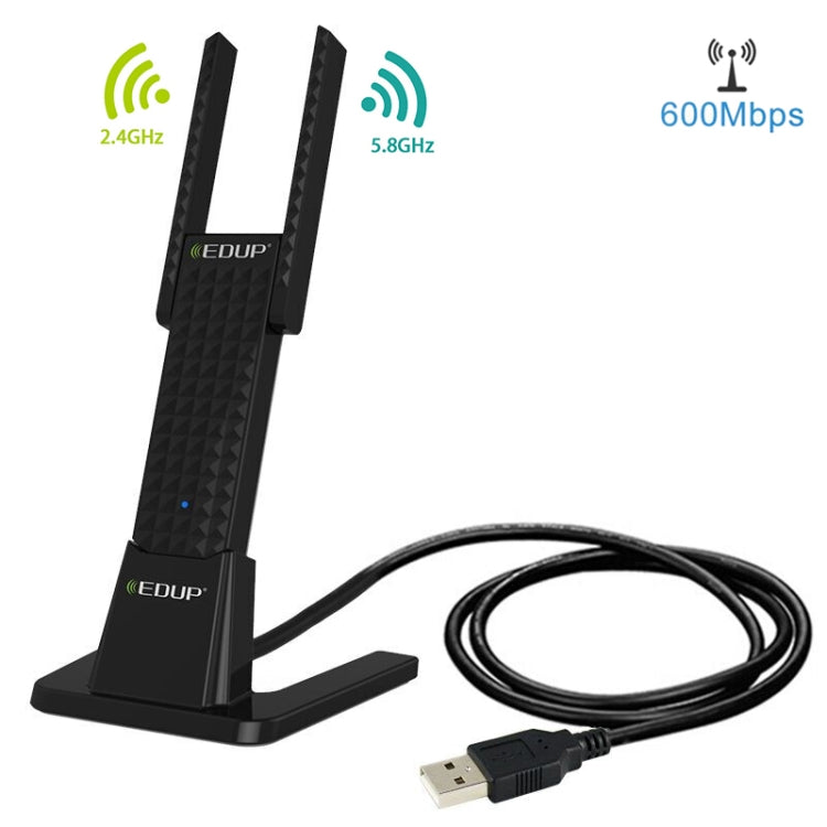 EDUP EP-AC1631 Adaptateur USB sans fil double bande 600 Mbps 11AC Carte réseau WiFi avec 2 antennes et station d'accueil pour ordinateur portable/PC (Noir)
