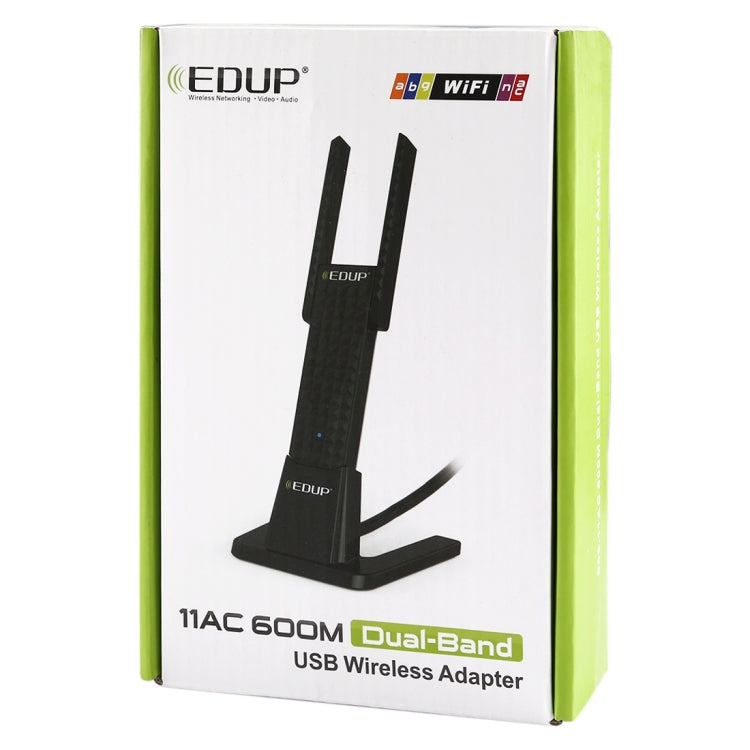 EDUP EP-AC1631 600Mbps Dual Band 11AC Adaptador Inalámbrico USB Tarjeta de red WiFi con 2 Antenas y Base Para computadora Portátil / PC (Negro)