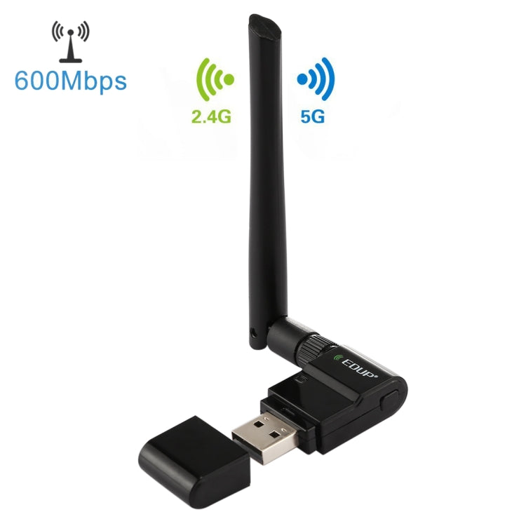 EDUP EP-AC1635 Adaptateur Ethernet USB double bande sans fil 11AC 600Mbps Antenne 2dBi pour ordinateur portable/PC (Noir)
