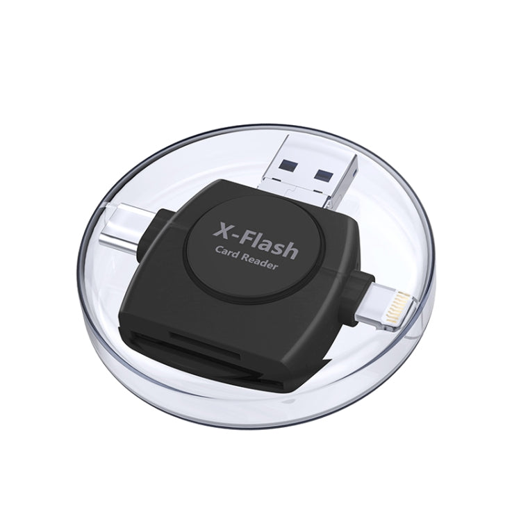 X-Flash R01 3 en 1 8 broches + USB-C / Type-C + Interface Micro USB Lecteur de carte SD / TF (Noir)