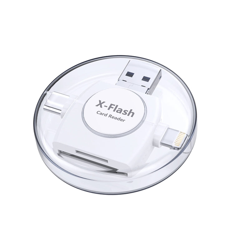 X-Flash R01 3 in 1 8 Pin + USB-C / Type-C + Micro USB Interface SD / TF Card Reader (White)