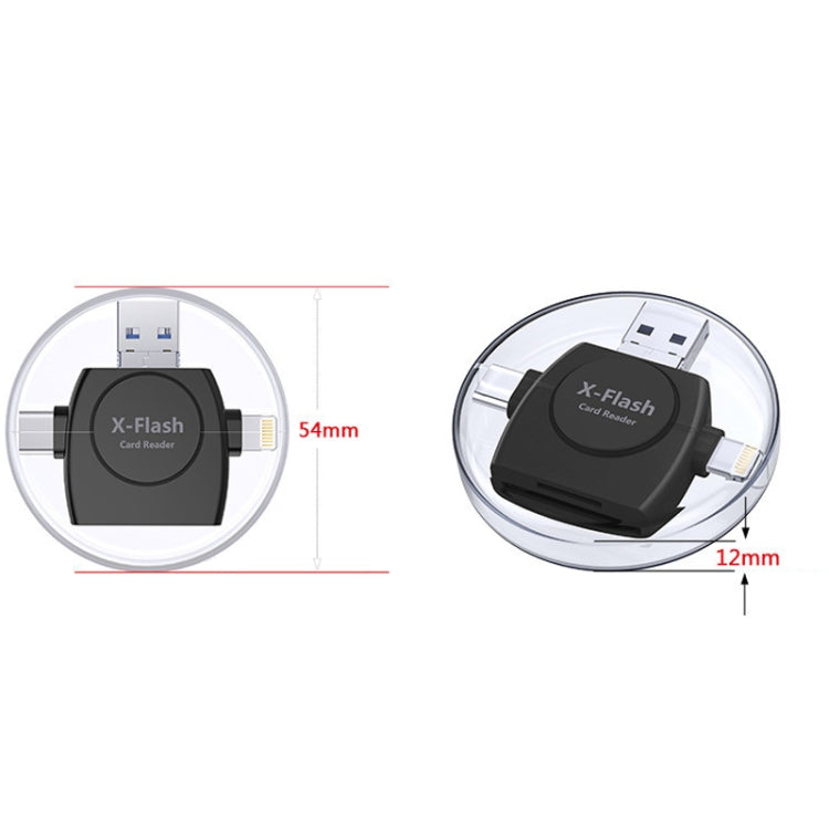 X-Flash R01 3 en 1 8 Pines + USB-C / Type-C + Interfaz Micro USB Lector de Tarjetas SD / TF (Blanco)