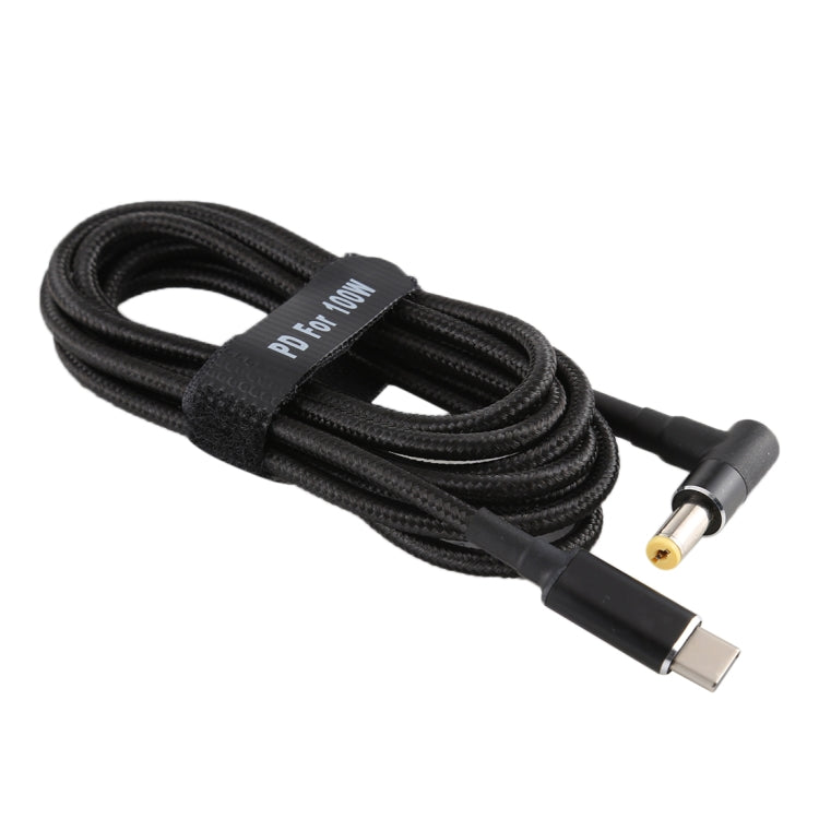PD 100W 5.5x1.7 mm Codo Macho a USB-C Tipo-C Cable de Carga de Alimentación de tejido de Nylon Macho Longitud del Cable: 1.7 m
