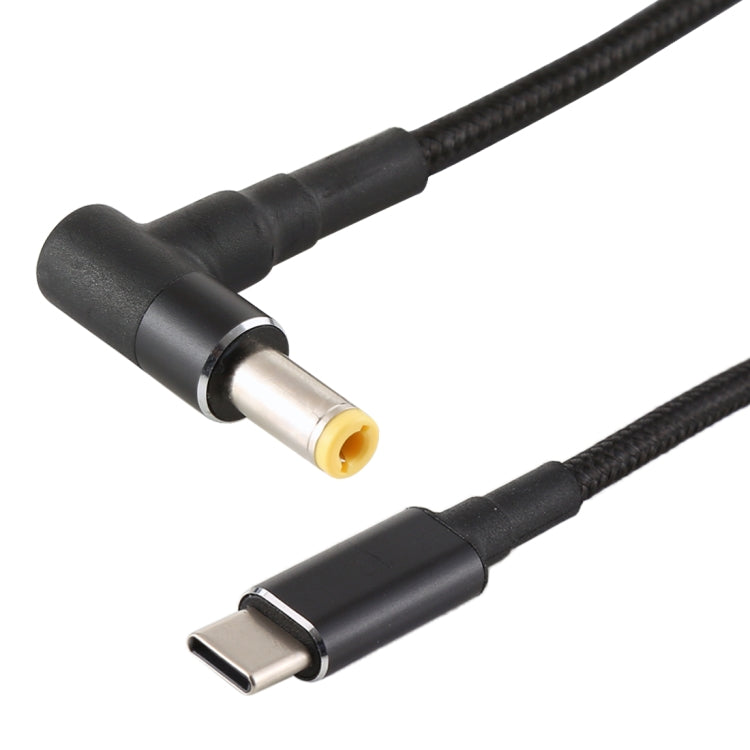 PD 100W Coude 5.5x2.5mm Mâle vers USB-C Type-C Mâle Câble de Charge d'Alimentation en Nylon Weave Longueur du câble: 1.7m