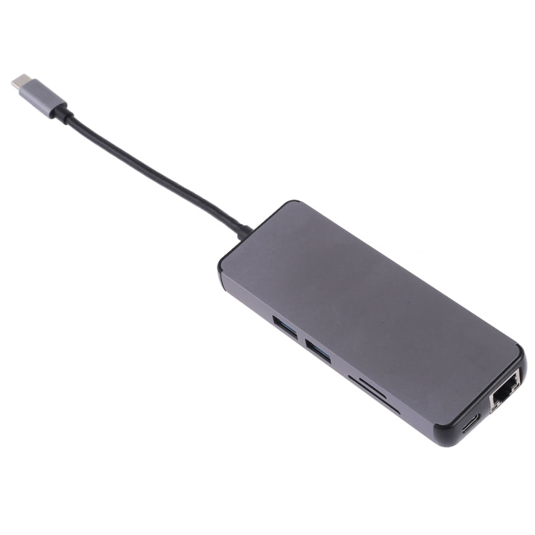 8 in 1 Type C to HDMI + USB 3.0 + USB 3.0 + Type C + LAN + VGA + TF / SD Card Reader Adapter (Grey)