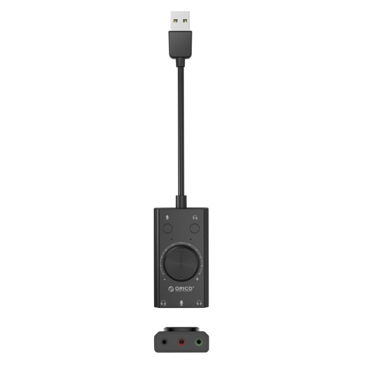 Carte son externe USB multifonction ORICO SC2 sans pilote avec 2 ports casque et 1 port microphone et réglage du volume (noir)