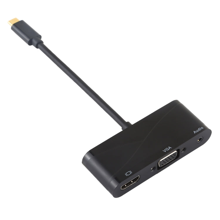 Adaptador USB 2.0 + Puerto de Audio + VGA + HDMI a USB-C / Type-C HUB (Negro)