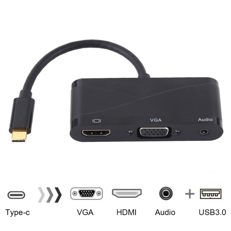 Adaptador USB 2.0 + Puerto de Audio + VGA + HDMI a USB-C / Type-C HUB (Negro)