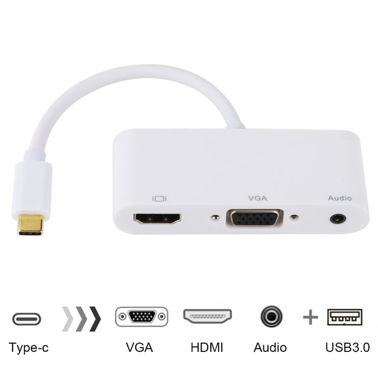 USB 2.0 Adapter + Audio Port + VGA + HDMI to USB-C / Type-C HUB (White)