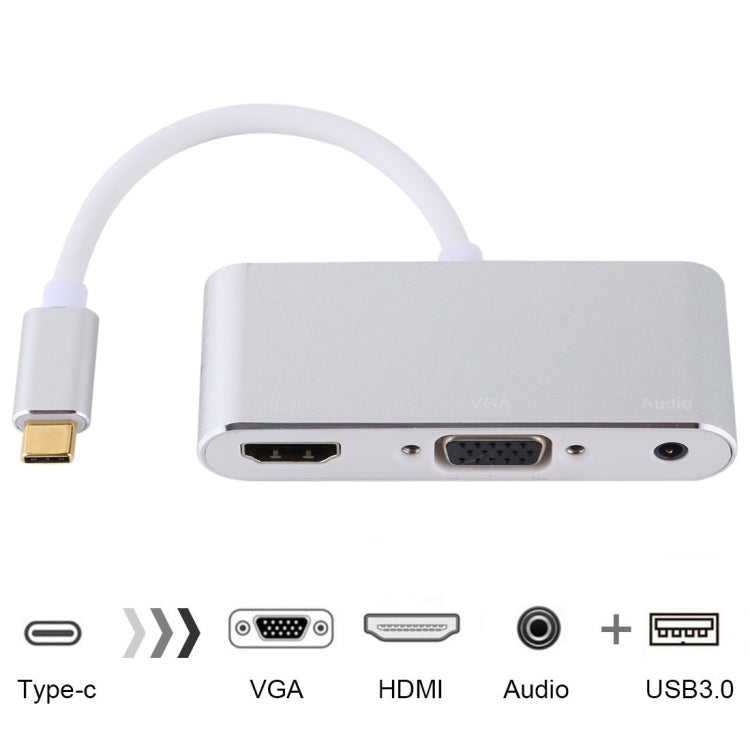 Adaptateur USB 2.0 + Port Audio + VGA + HDMI vers HUB USB-C / Type-C (Argent)
