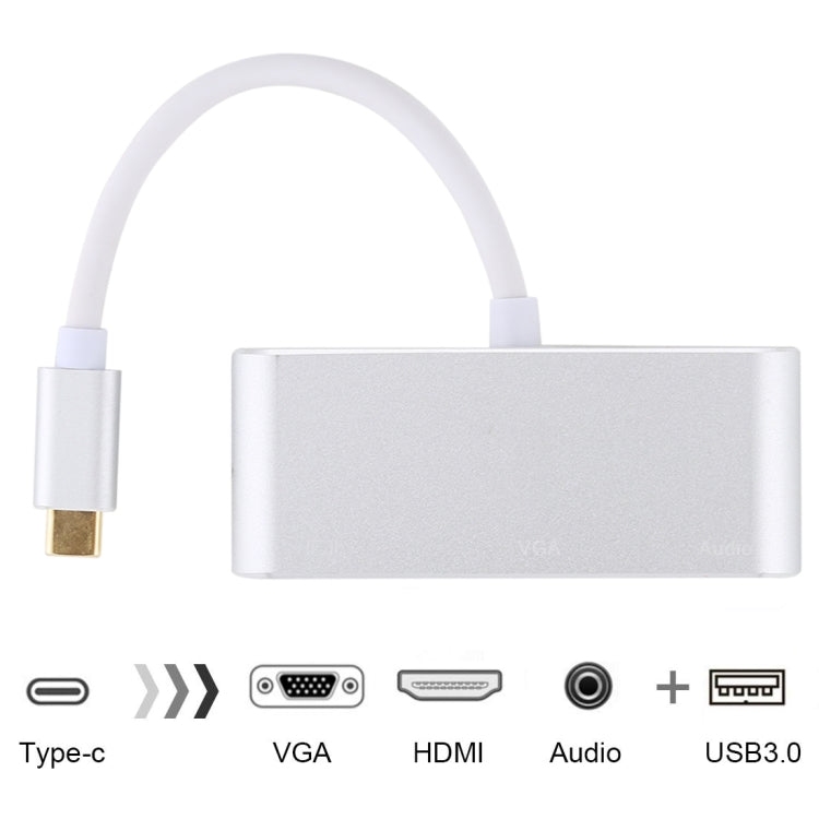 Adaptador USB 2.0 + Puerto de Audio + VGA + HDMI a USB-C / Type-C HUB (Plateado)