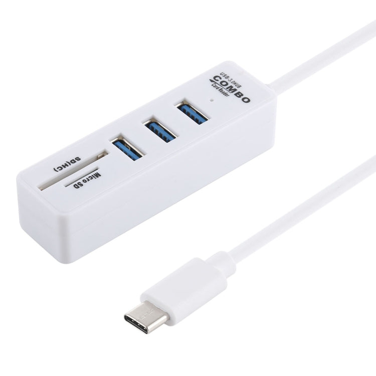 2 in 1 TF / SD Card Reader + 3 USB 3.0 Ports to USB-C / Type-C HUB Converter Cable Length: 26 cm (White)