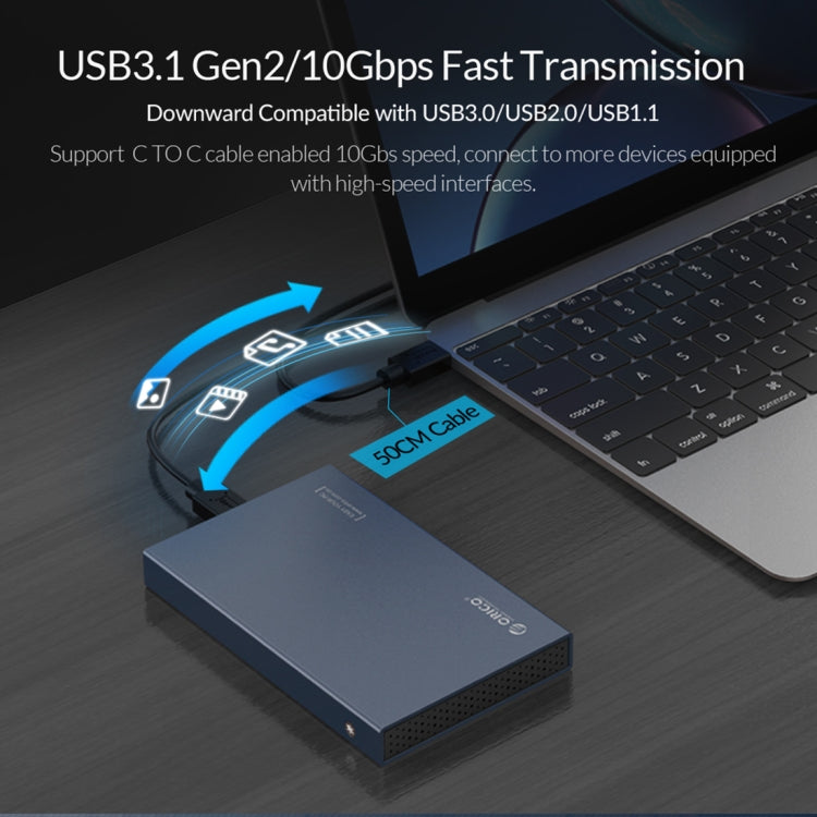 ORICO 2518C3-G2 HDD SSHD SSD 2,5 pouces USB3.1 Gen2 Interface USB-C / Type-C Boîtier de disque dur en alliage d'aluminium Capacité de prise en charge : 4 To (gris foncé)