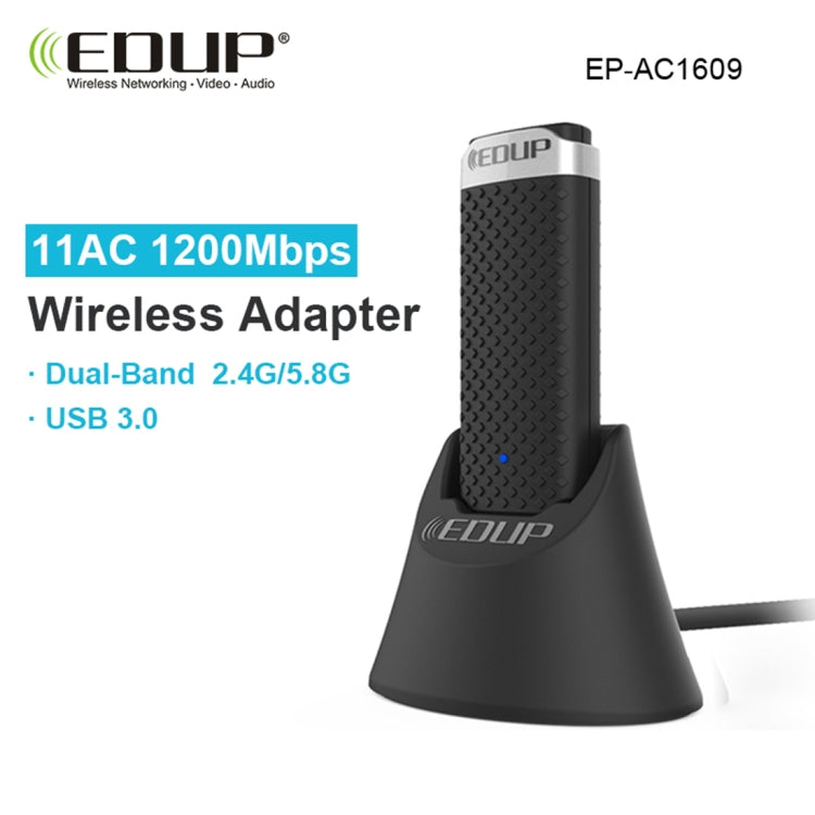 EDUP EP-AC1609 1200Mbps High Speed ​​USB 3.0 WiFi Adapter Receiver Ethernet Adapter with 1m Base Extension Cable