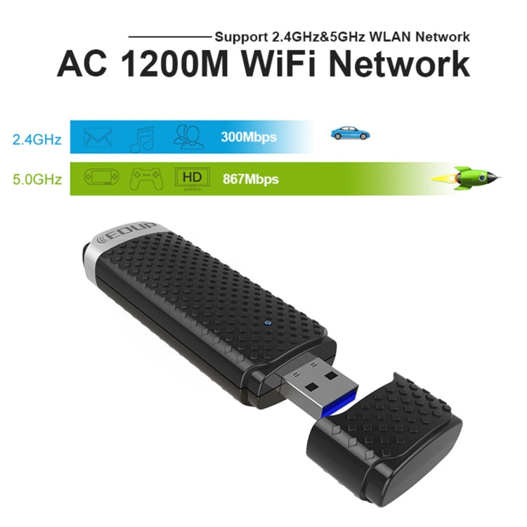 EDUP EP-AC1617 1200Mbps Adaptador USB 3.0 WiFi de alta velocidad Receptor Adaptador Ethernet