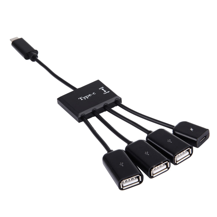 Cable Portátil 4 en 1 USB-C / Type-C a 3 Puertos USB 2.0 OTG HUB con Fuente de Alimentación Micro USB