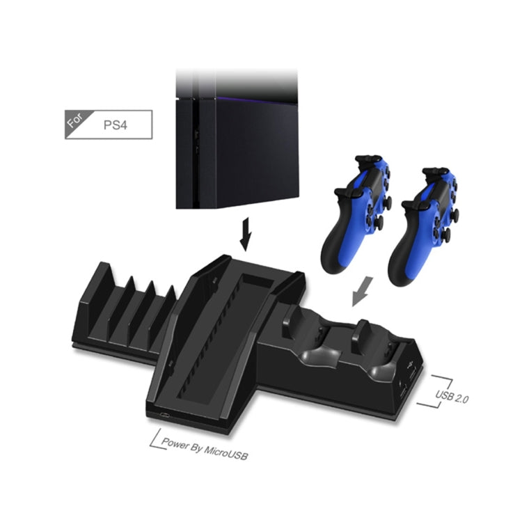 DOBE TP4-837 Ventilateur de refroidissement pour console de jeu 3 en 1 + Emplacements de stockage de jeux + Station de charge pour contrôleur de jeu pour Sony PS4 / PS4 Pro (Noir)