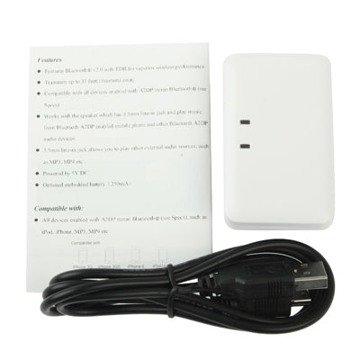 Mini Bluetooth Music Receiver For iPhone 4 &amp; 4S / 3GS / 3G / iPad 3 / iPad 2 / Other Bluetooth Phones and PCs Size: 60 x 36 x 15mm (White)