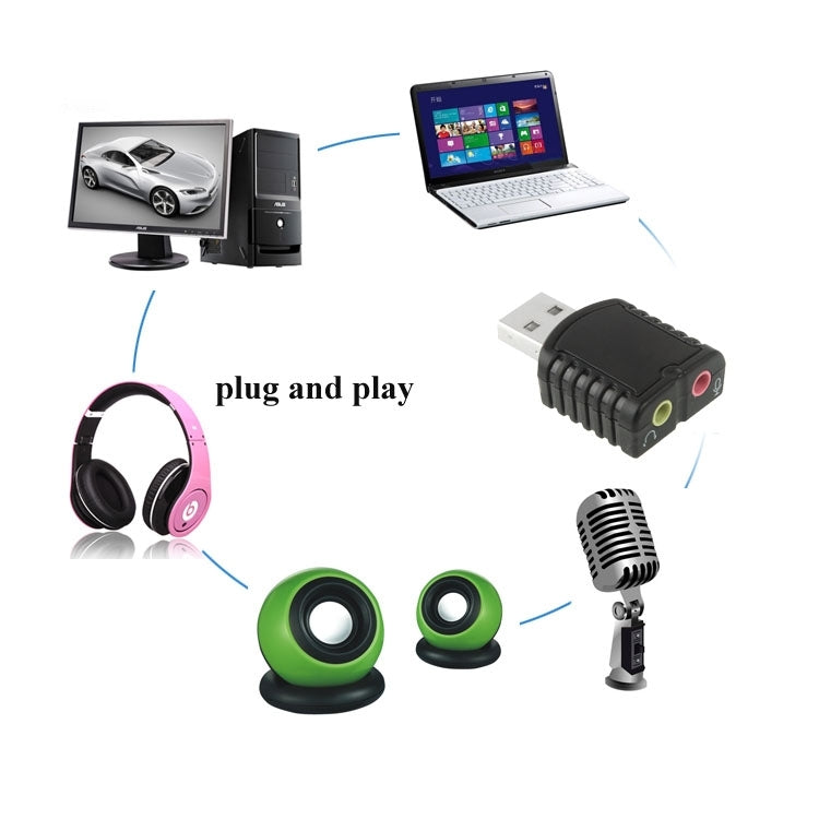 USB 2.0 Stereo Sound Adapter No External Power Required (Black)
