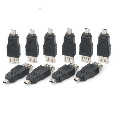 Adaptador Macho USB Hembra a Mini USB de 10 Piezas (Negro)