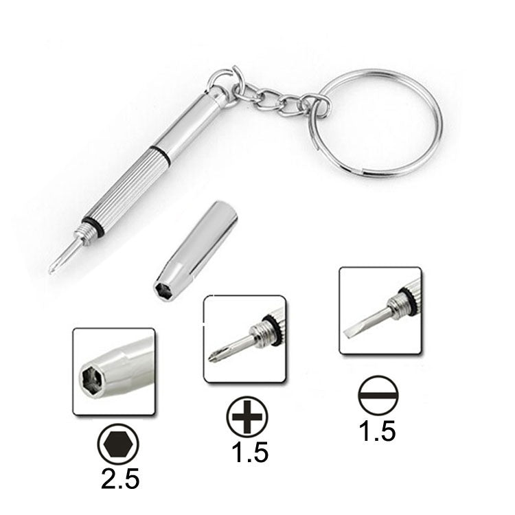 Kit de réparation de porte-clés 3 en 1 avec 3 tournevis : croix 1,5 droite 1,5 étoile écrou M2.5 pour lunettes de montres de téléphone intelligent (argent)