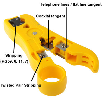 Multifunction Coaxial Cable / Network Cable / Telephone Line / Flat Cable Stripper (Yellow)