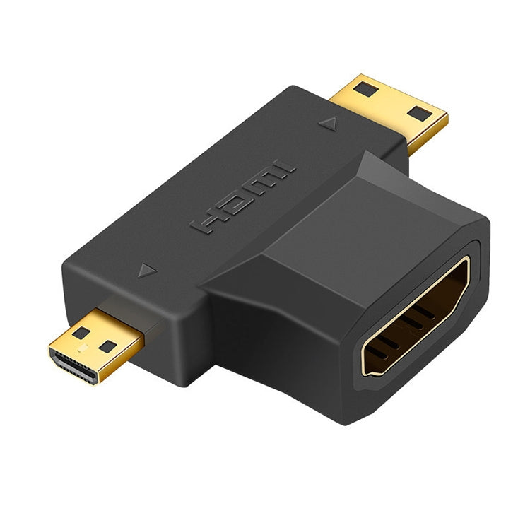 3 in 1 HDMI Female to Mini HDMI Male + Micro HDMI Male Adapter (Black)