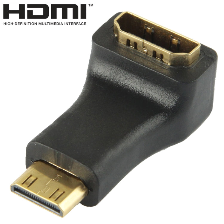 Adaptador Mini HDMI Macho a HDMI Hembra de 19 pines chapado en Oro con ángulo de 90 grados (Negro)