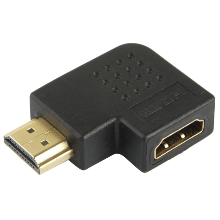 Adaptateur HDMI 19 broches mâle vers HDMI 19 broches femelle plaqué or avec angle de 90 degrés (noir)