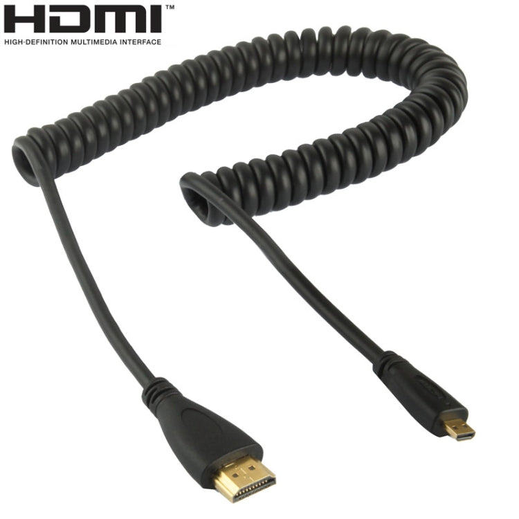 Versión 1.4 Cable en espiral Micro HDMI Macho a HDMI Macho chapado en Oro Soporte 3D / Ethernet longitud: 60 cm (se puede extender hasta 2 m)