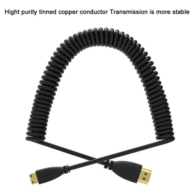Version 1.4 Câble Spirale Mini HDMI Mâle vers HDMI Mâle Plaqué Or Support 3D/Ethernet longueur : 60cm (extensible jusqu'à 2m)