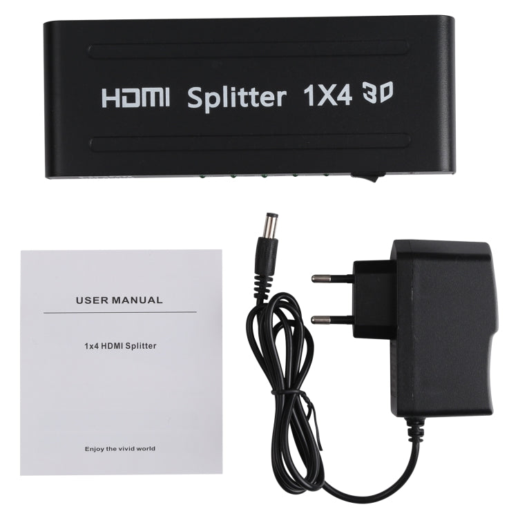 Splitter HDMI 1080P 1x4 Versión 1.4 Enchufe de la UE (Negro)