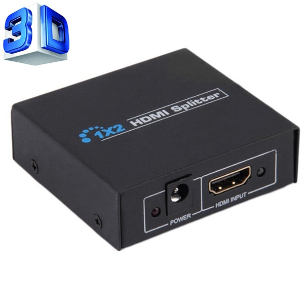Mini divisor de amplificador HDMI V1.4 1x2 compatible con 3D y Full HD 1080P (Negro)