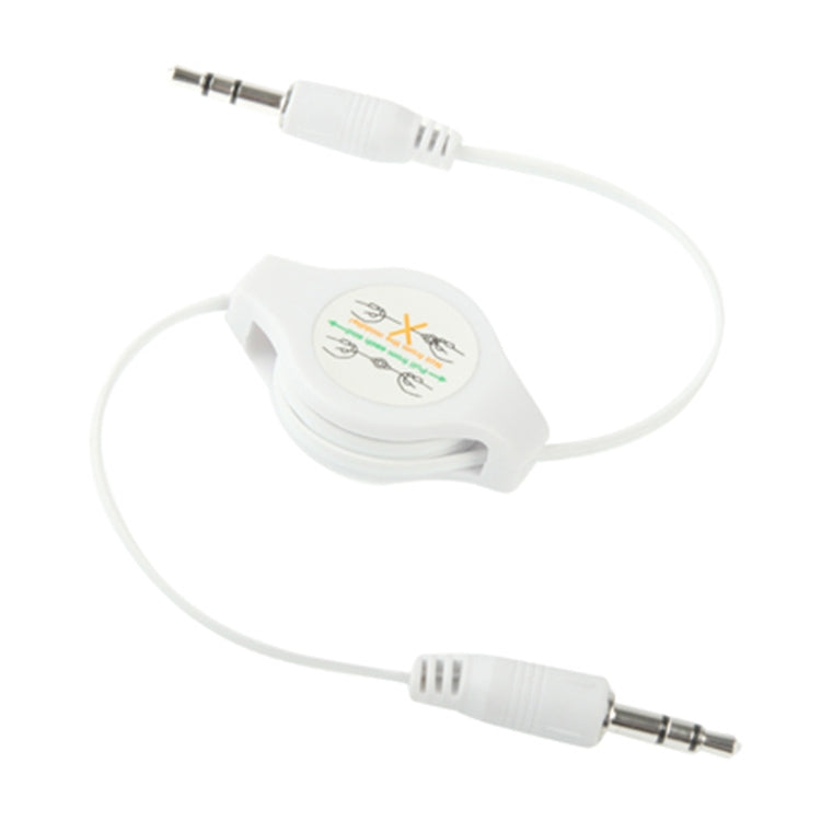 Cable de Audio Aux retráctil de 3.5 mm compatible con Teléfonos tabletas Auriculares reproductor de mp3 Stereo de autoMóvil / hogar y más longitud: 11 cm a 80 cm (Blanco)