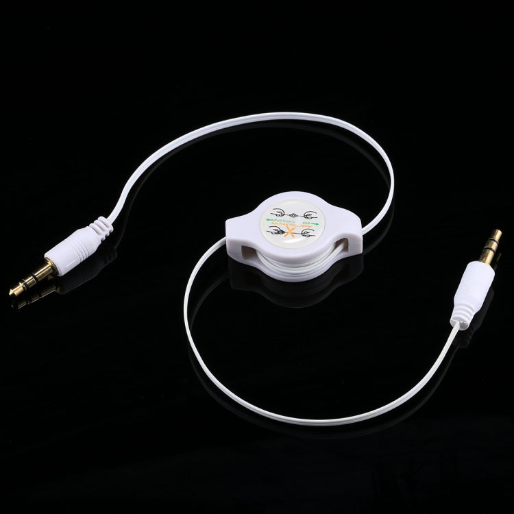 Cable de Audio aux de 3.5 mm de Cable retráctil Macho a Macho compatible con Teléfonos tabletas Auriculares reproductor de mp3 autoMóvil / Stereo de hogar y más longitud: 11 cm a 80 cm (Blanco)