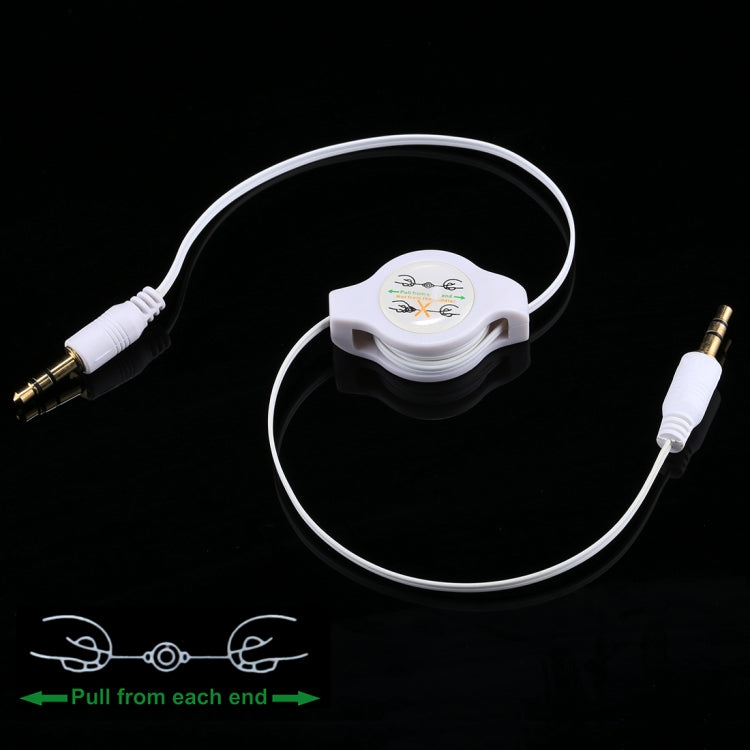 Cable de Audio aux de 3.5 mm de Cable retráctil Macho a Macho compatible con Teléfonos tabletas Auriculares reproductor de mp3 autoMóvil / Stereo de hogar y más longitud: 11 cm a 80 cm (Blanco)