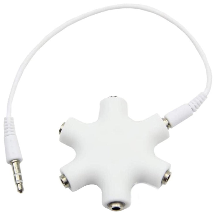 Répartiteur audio 6 ports avec câble audio 3,5 mm compatible avec les téléphones, tablettes, écouteurs, lecteur MP3, stéréo de voiture et plus encore (blanc)