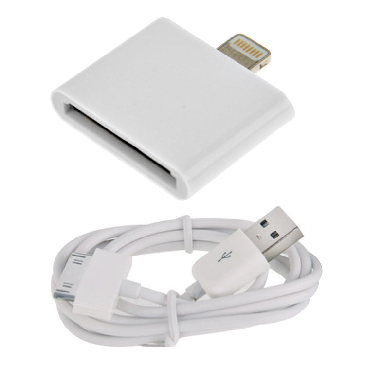 2 in One 30Pin to 8Pin Male Sync Data Adapter + 1m 30Pin USB Sync Cable Set (White)