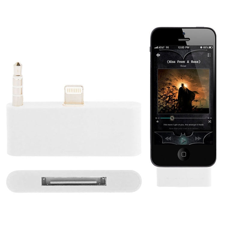 30 Pin to 8 Pin Audio Adapter with 3.5mm Jack for iPhone 5 and 5c and 5s (White)