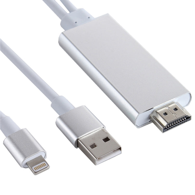 Câble adaptateur 8 broches vers HDMI HDTV avec câble de chargeur USB pour iPhone 6 et 6s / iPhone 6 Plus et 6s Plus / iPhone 5 et 5S / iPad Mini / iPad Air (Argent)