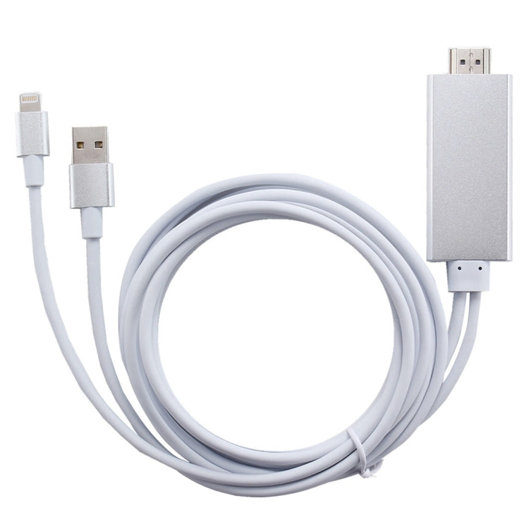 Cable Adaptador de 8 Pines a HDMI HDTV con Cable Cargador USB para iPhone 6 y 6s / iPhone 6 Plus y 6s Plus / iPhone 5 y 5S / iPad Mini / iPad Air (Plateado)