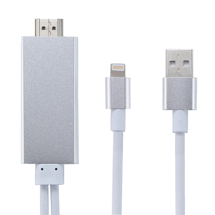 Cable Adaptador de 8 Pines a HDMI HDTV con Cable Cargador USB para iPhone 6 y 6s / iPhone 6 Plus y 6s Plus / iPhone 5 y 5S / iPad Mini / iPad Air (Plateado)
