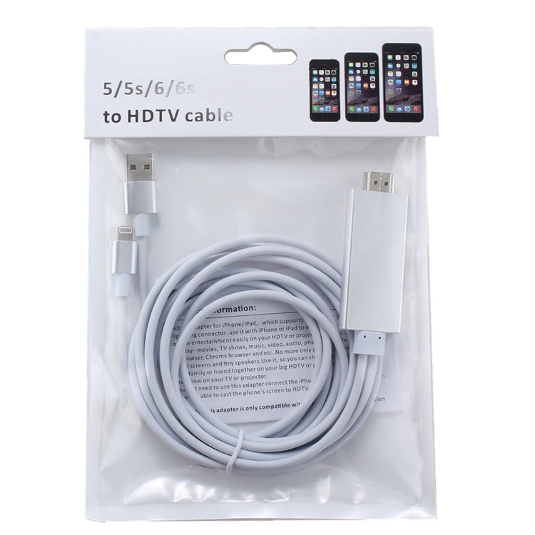 Câble adaptateur 8 broches vers HDMI HDTV avec câble de chargeur USB pour iPhone 6 et 6s / iPhone 6 Plus et 6s Plus / iPhone 5 et 5S / iPad Mini / iPad Air (Argent)