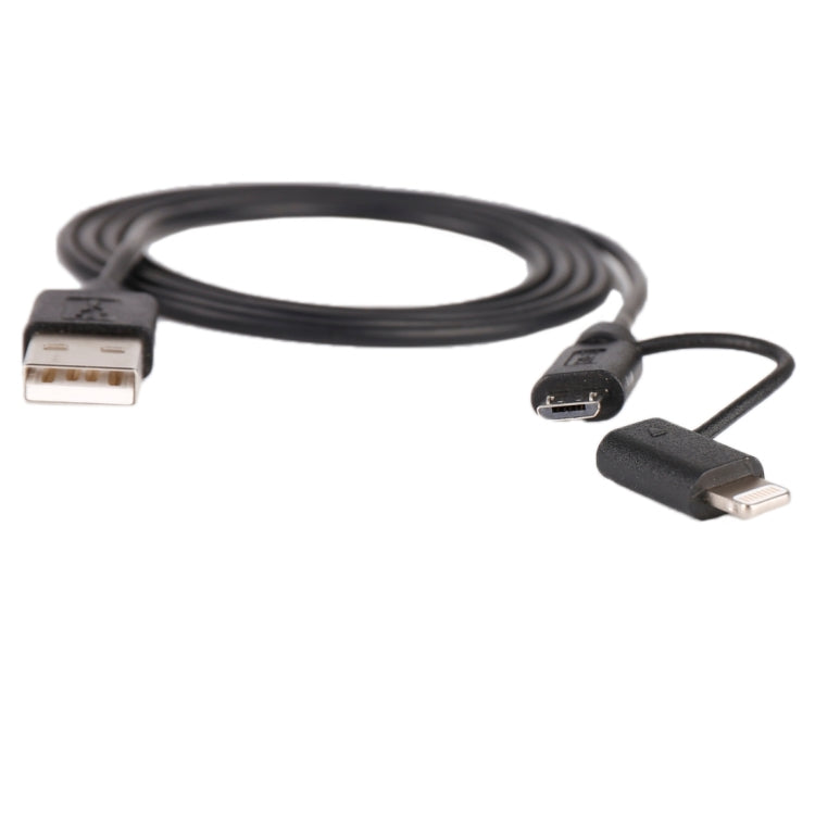 1M MFI 2 en 1 8 pin + Micro USB 2.0 Cable de Carga de Sincronización de Datos Macho a USB (Negro)