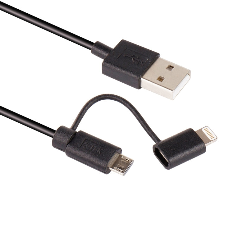 1M MFI 2 en 1 8 broches + câble de chargement de synchronisation de données Micro USB 2.0 mâle vers USB (noir)