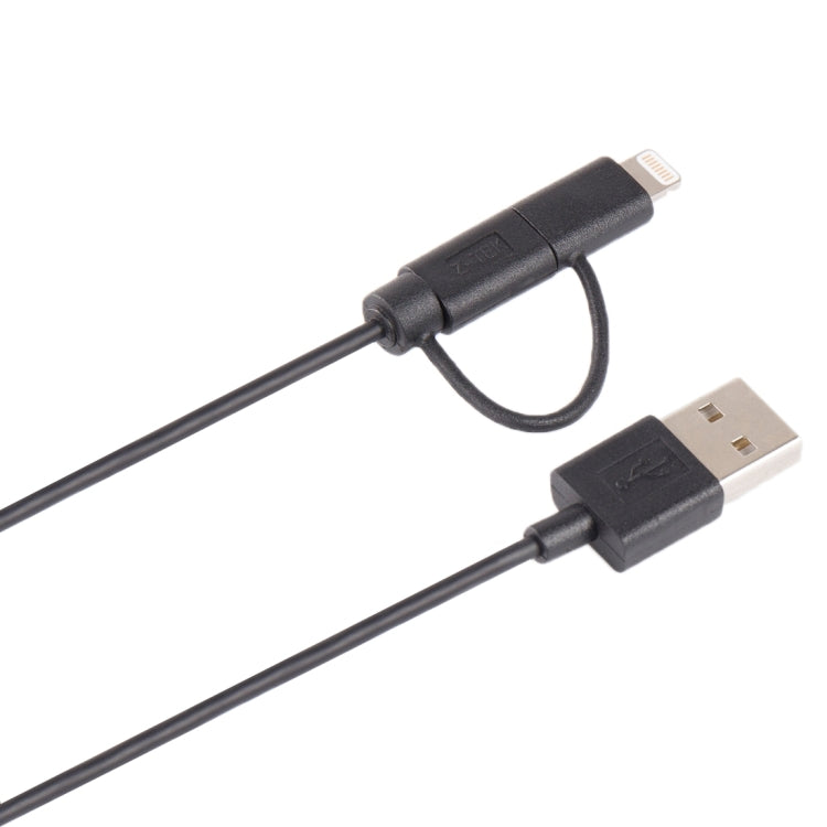 1M MFI 2 in 1 8 pin + Micro USB 2.0 Male to USB Data Sync Charging Cable (Black)