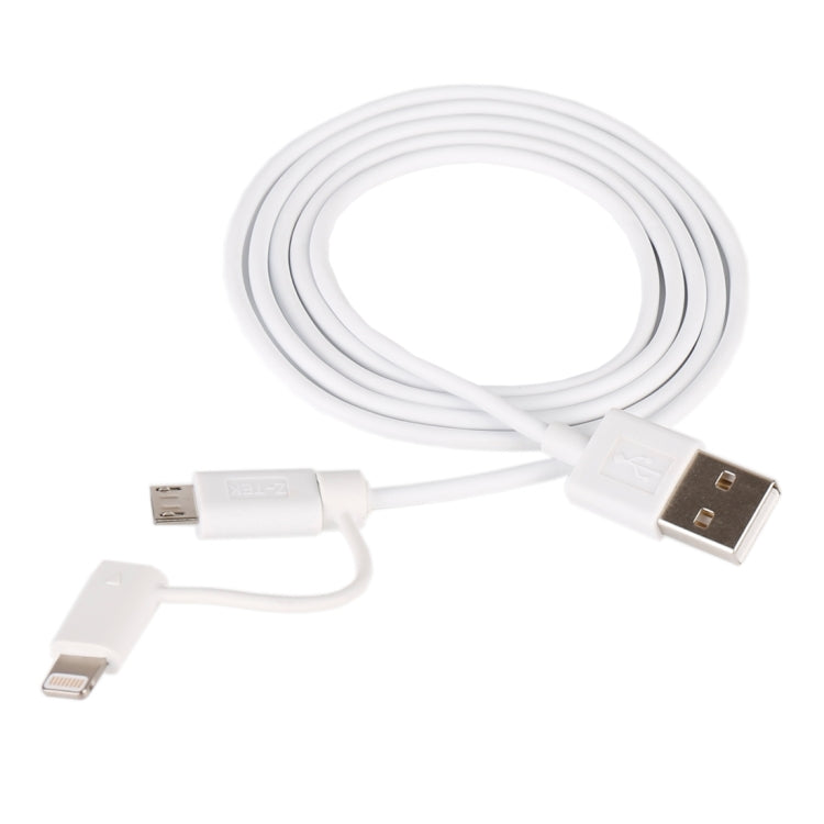 1M MFI 2 in 1 8 pin + Micro USB 2.0 Male to USB Data Sync Charging Cable (White)