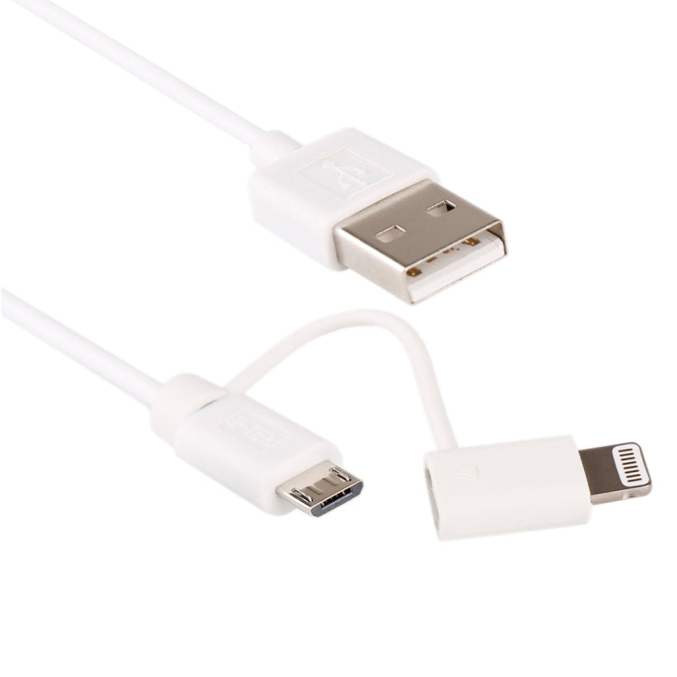 1M MFI 2 en 1 8 pin + Micro USB 2.0 Cable de Carga de Sincronización de Datos Macho a USB (Blanco)